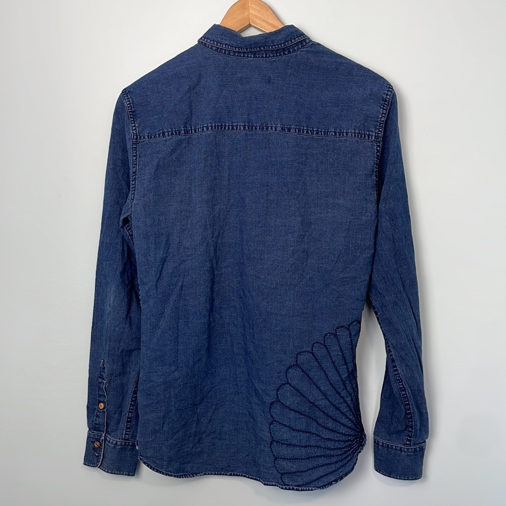 Jack And Jones Originals Indigo Denim Button-Up Shirt Embroidered Slim Fit Sz M - Picture 11 of 12